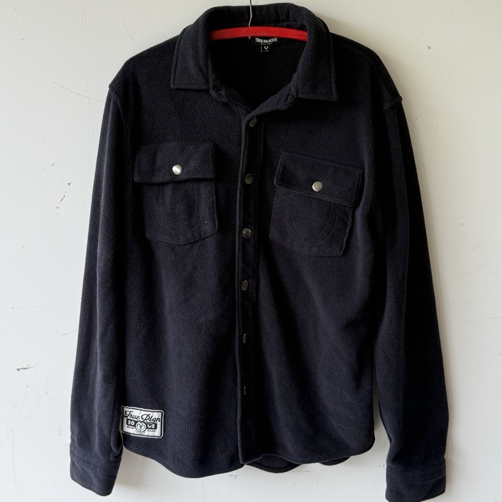 True Religion Lurex Woven Shacket Shirt Jacket Black Polar Fleece Men's L